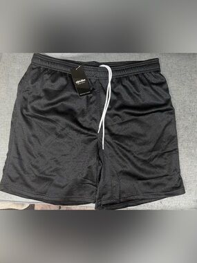 Mens Lot of 2 Shaka Wear Black Mesh Shorts with Drawstring and Pockets size L